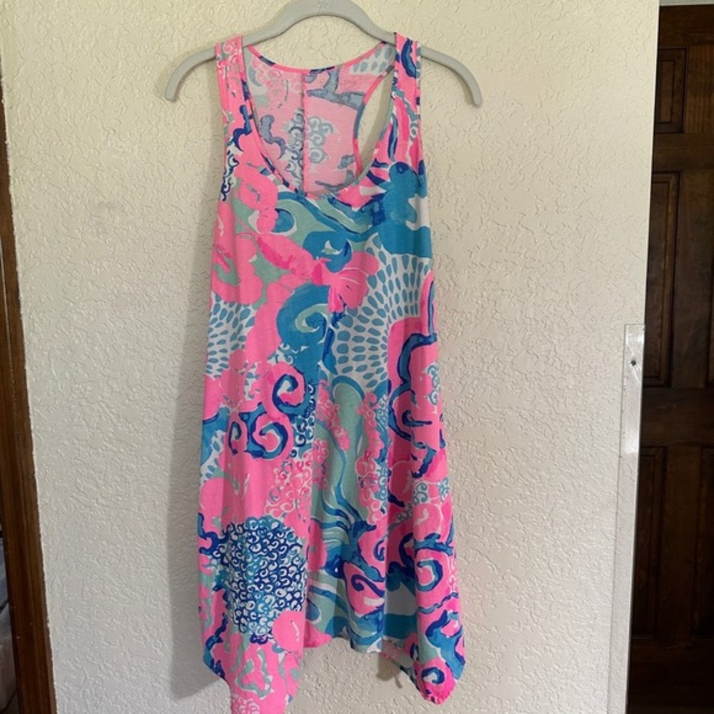 Lilly Pulitzer Tank Dress S Pink Blue Floral Sleeveless  Im So Jelly Coral Reef - Picture 4 of 11